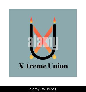 Stylish monogram or logo on gray background. Colorful illustration. Picture of letters X and U. Vector EPS10. Stock Vector