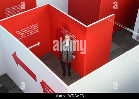Andrea Riseborough at the ActionAid UK 'Maze of Injustice' in Marble Arch, London. The maze aims to engage the public in their campaign calling for better justice for women and girls who have survived violence. Stock Photo