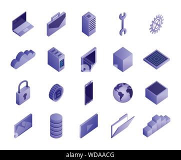 bundle of data center icons Stock Vector