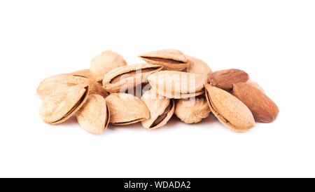 Almonds nuts isolated on white background. Almond in shell. Stock Photo