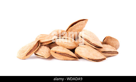 Almonds nuts isolated on white background. Almond in shell. Stock Photo