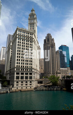 chicago river view of the wrigley building and tribune tower downtown chicago illinois united states of america Stock Photo