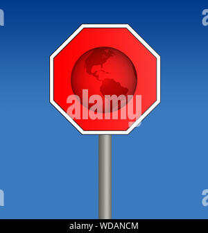 Red octagonal sign over blue gradient background Stock Photo - Alamy