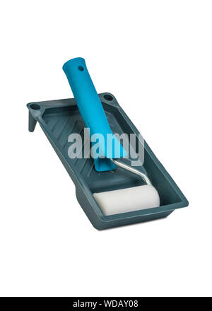 Paint roller and tray isolated on white background Stock Photo