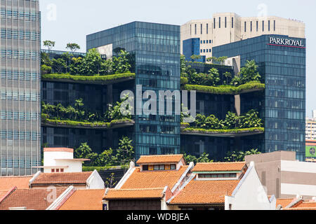 Architecture of the beautiful lush Park Royal Pickering Hotel, Singapore Stock Photo