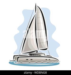 Vector logo of Sailing Catamaran in sea, side view. Stock Vector