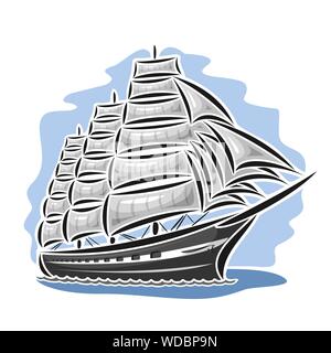 Vector logo of sailing ship in sea. Stock Vector
