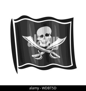 Vector illustration of black cartoon pirate flag Jolly Roger. Stock Vector