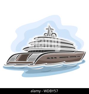 Vector abstract illustration of logo for cruising large mega Yacht, closeup on blue background. Stock Vector