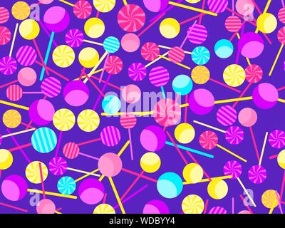 Lollipops seamless pattern. Colorful sweet candies, festive background. Vector illustration Stock Vector