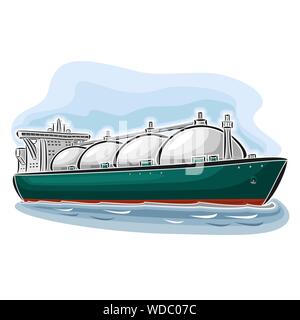 Vector abstract illustration of logo for LNG Tanker on blue background, side view. Stock Vector