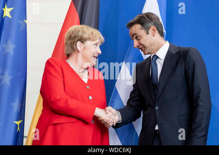 Berlin, Germany. 29th Aug, 2019. Federal Chancellor Angela Merkel (CDU) receives Kyriakos Mitsotakis, Prime Minister of Greece, at the Federal Chancellery. Credit: Christoph Soeder/dpa/Alamy Live News Stock Photo