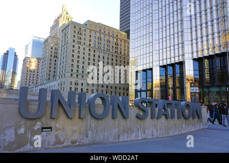 TORONTO, CANADA -26 MAR 2019- View of the sign for Union Station on the street in downtown Toronto, Ontario, Canada. Stock Photo