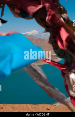 Tibetan, buddhist prayer flags in the Himalayas. Stock Photo