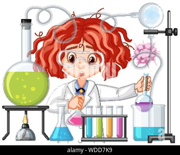 Scientist doing experiment in science lab illustration Stock Vector