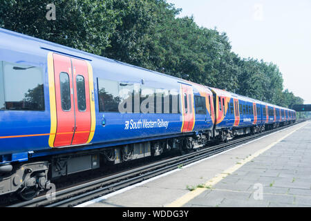 South Western Railway carriages at Barnes Station, London, UK Stock Photo