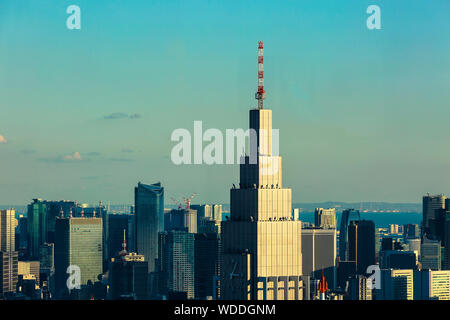 A view of NTT Docomo Yoyogi building and close skyscrapers as seen from the Metropolitan Government building in downtown Tokyo. Stock Photo