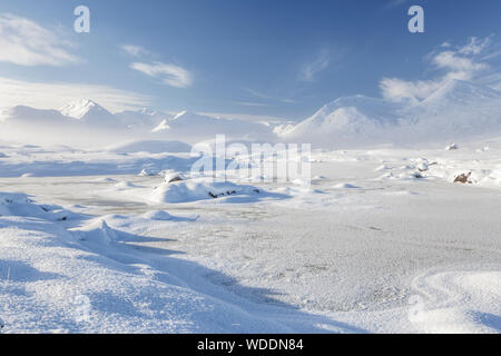 Rannoch Moor and the Black Mount in Scotland, UK. Known for its desolation and beauty, Rannoch Moor is in the Highlands of Scotland. It has been desig Stock Photo