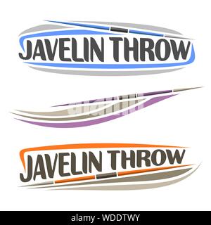 Vector logo for athletics javelin throw, consisting of spear flying on trajectory, 3 sports throwing lance. Track and field equipment for championship Stock Vector