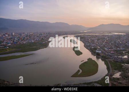 View of Bayan-Olgyi, western Mongolia Stock Photo