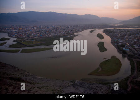 View of Bayan-Olgyi, western Mongolia Stock Photo