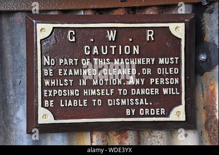 A vintage cast iron warning sign at Didcot Railway Centre, Oxfordshire Stock Photo