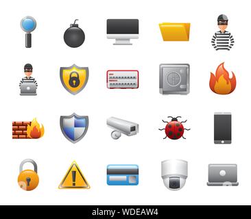 bundle of cyber security icons Stock Vector