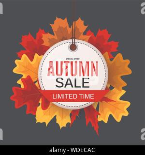 Shiny Autumn Leaves Sale Banner. Business Discount Card. Vector Illustration Stock Vector
