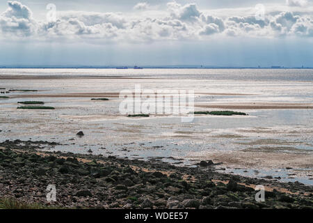Humber Estuary from Spurn Point with the port of Grimsby on the far side Stock Photo