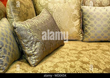 Green decorative pillows made from decorative textile Stock Photo