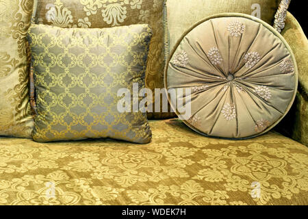 Green decorative pillows made from decorative textile Stock Photo