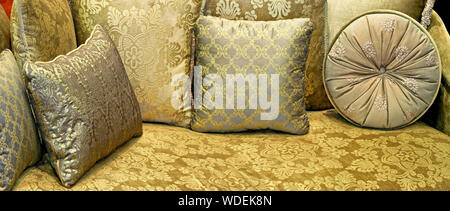 Green decorative pillows made from decorative textile Stock Photo