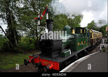 Ex GWR 14xx class No 1450 with a GWR autocoach train at Didcot Railway Centre, Oxfordshire Stock Photo