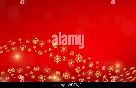 Red festive background with gold snowflakes. Stock Vector