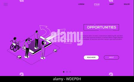 Decision making - line design style isometric web banner Stock Vector
