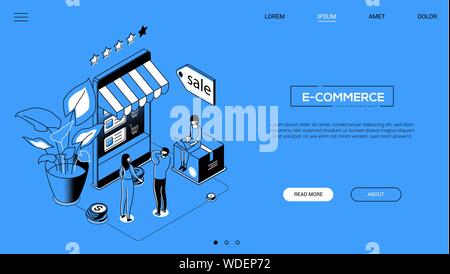 E-commerce - line design style isometric web banner Stock Vector