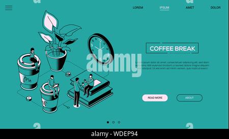 Coffee break - line design style isometric web banner Stock Vector