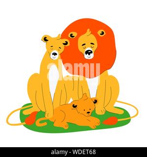 Family of lions - flat design style illustration Stock Vector