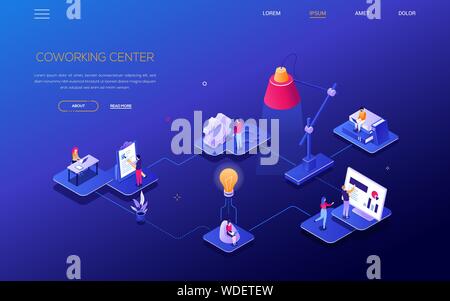 Coworking center - colorful isometric vector web banner Stock Vector