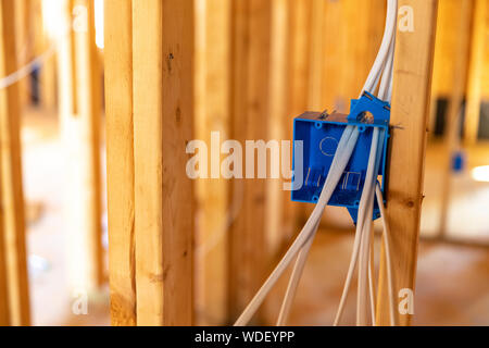 Electrical wiring in new home construction Stock Photo