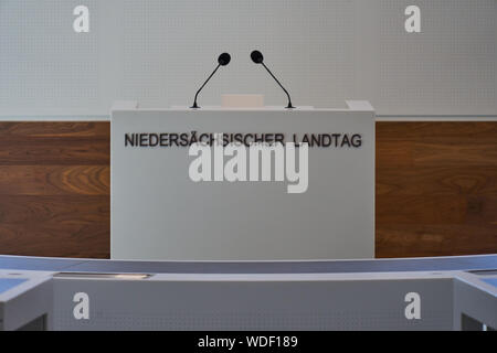 Hannover, Germany, August 24., 2109: Empty speaker's desk in the state parliament of Hanover at the open day Stock Photo