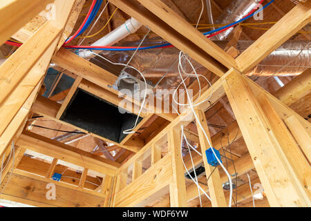 Air Conditioner return and wiring in new home construction Stock Photo