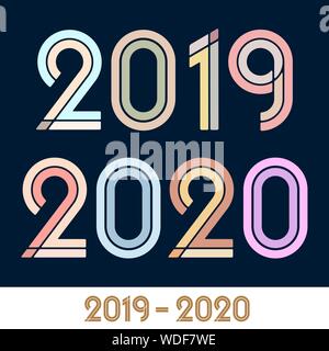 Vector illustration. Year 2019 2020 text font class graduation. Flat and plain. Stock Vector