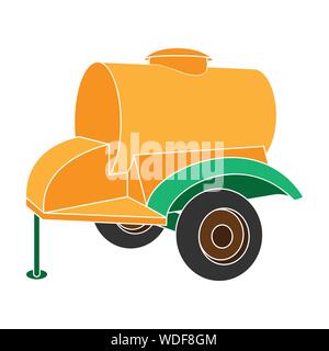 colour trailer on wheels with yellow barrel. Agricultural machinery for watering plants.Agricultural Machinery single Icon in colour style vector symb Stock Vector