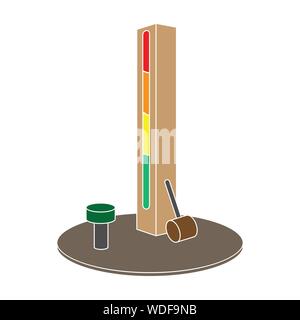 Entertainment on the impact force. Beat the hammer on the stand.Amusement park single Icon in colour style vector symbol stock web illustration. Stock Vector