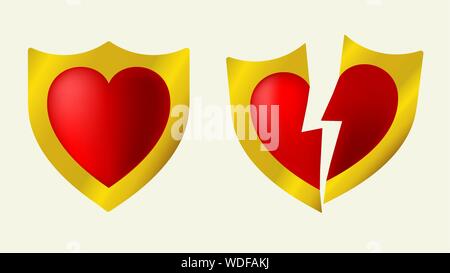 Vector illustration. Pure love concept. Secure and broken heart. Stock Vector
