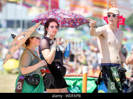 Parasols near the Other Stage at the Glastonbury Festival 2019 in Pilton, Somerset Stock Photo