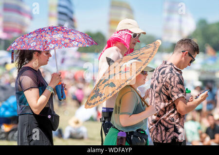 Parasols near the Other Stage at the Glastonbury Festival 2019 in Pilton, Somerset Stock Photo
