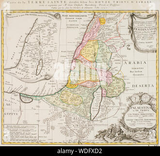 Canaan, or Palestine, as it was divided between the twelve tribes of Israel.  After a map published in 1750. Stock Photo