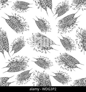 Seamless pattern of hand drawn sketch style cereals isolated on white background. Vector illustration. Stock Vector